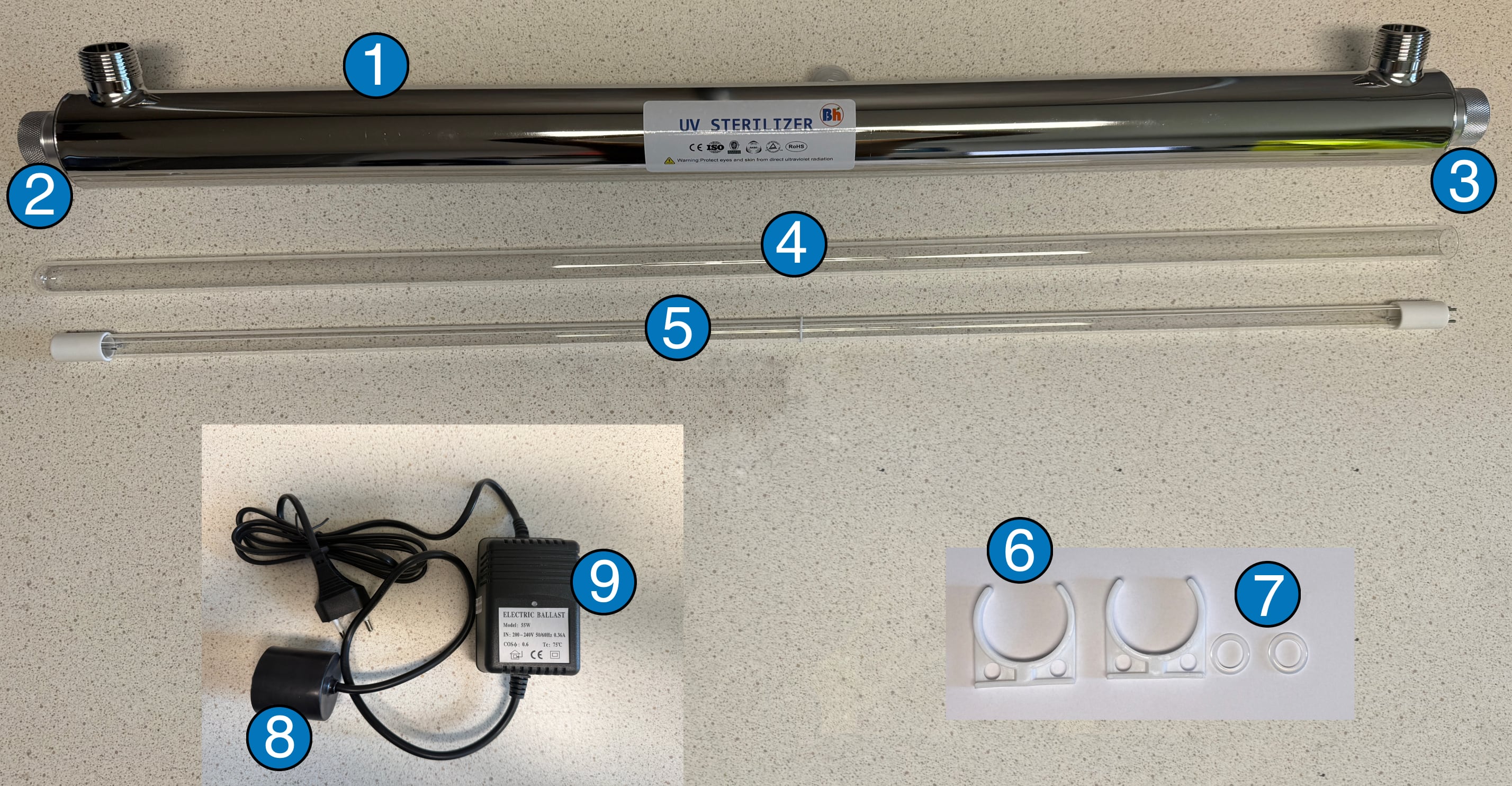 Stérilisateur UV démonté
